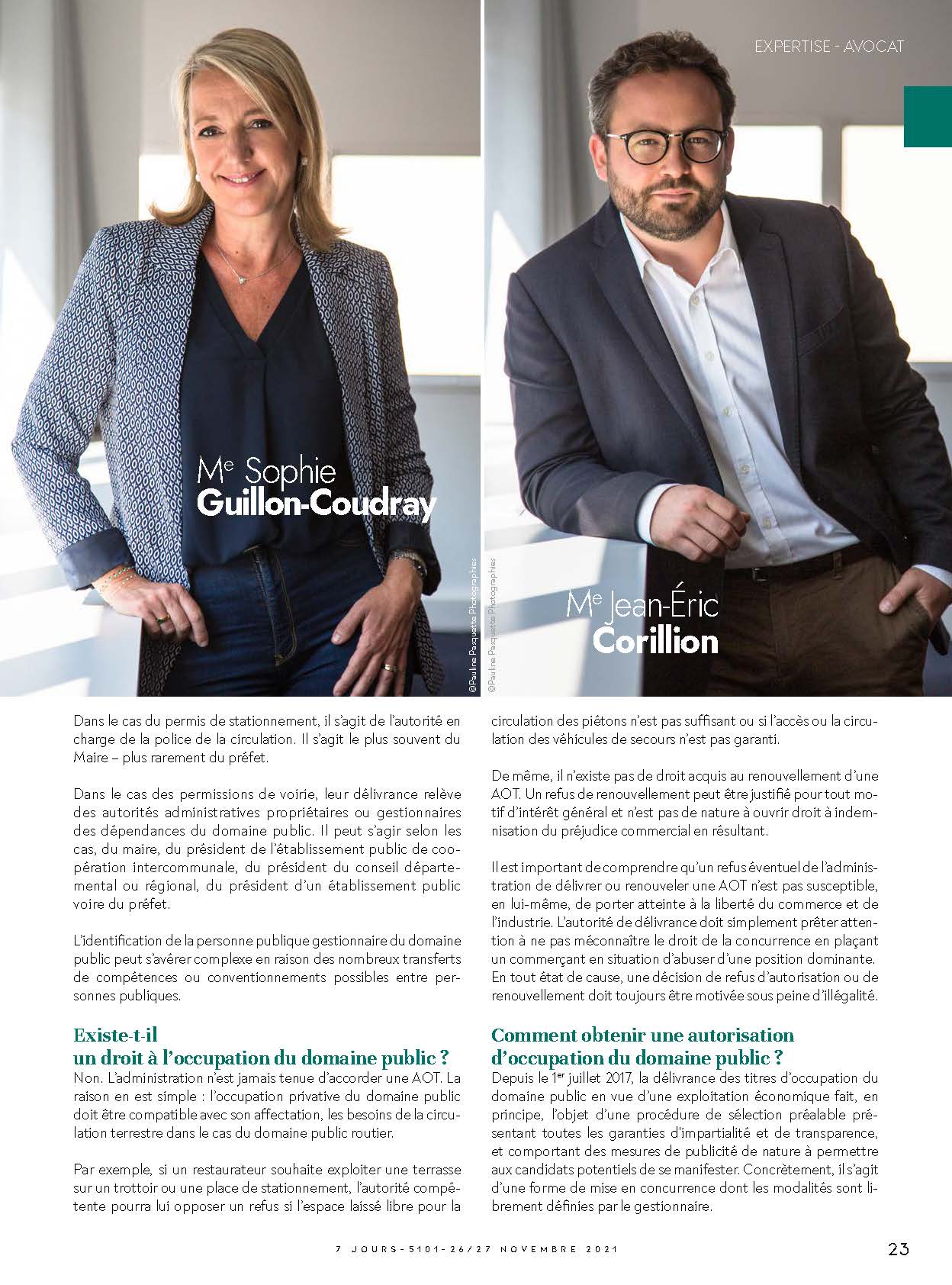 Maître Sophie GUILLON-COUDRAY et Maître Jean-Eric CORILLION - 7 JOURS.